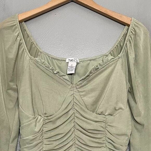 Rue 21 Juniors Size Small Light Green Mesh Crop Top Coquette Milkmaid Romantic - Picture 3 of 8
